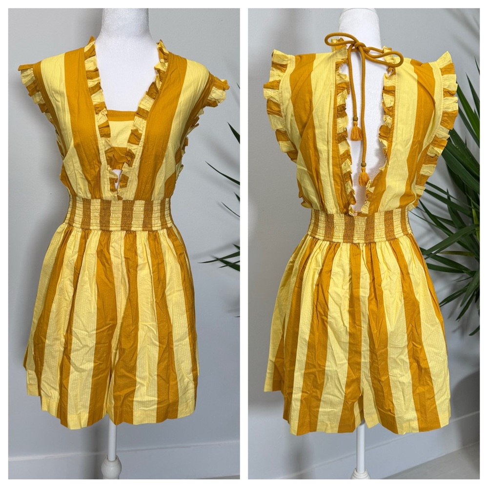 Anthropologie Coastal Coquette Plenty by Tracy Reese Yellow Ruffled Romper Sz L